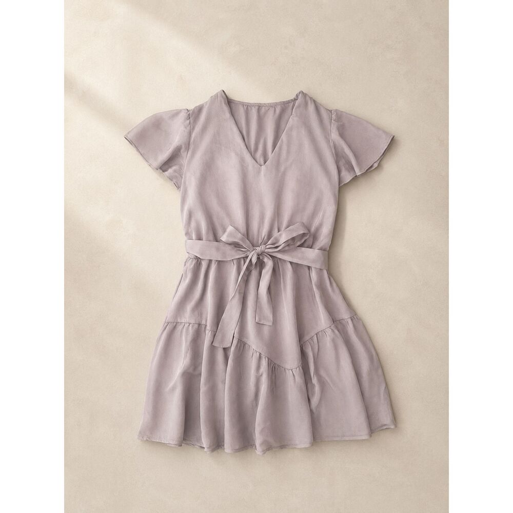SHEIN Women's XL Dusty Mauve 100% Viscose Flutter Sleeve Tie Waist Mini Dress